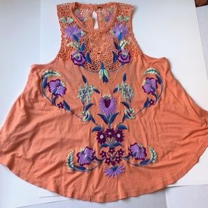 Free People Flower Power Embroidered Tank Top